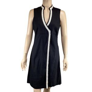 Trina Turk Black Sleeveless Dress Size 6 Faux Wrap With Lace‎ Trim